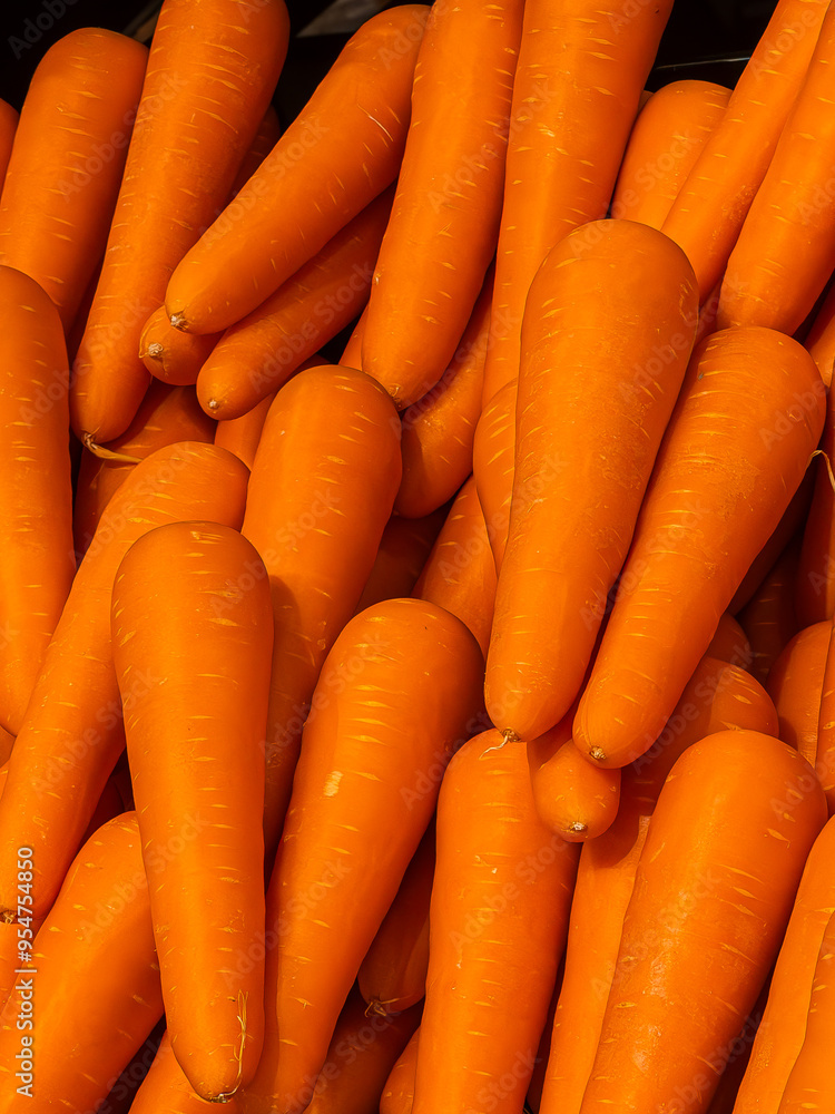 Close-up shot of fresh carrots in a Supermarket Close-up shot of fresh carrots in a Supermarket