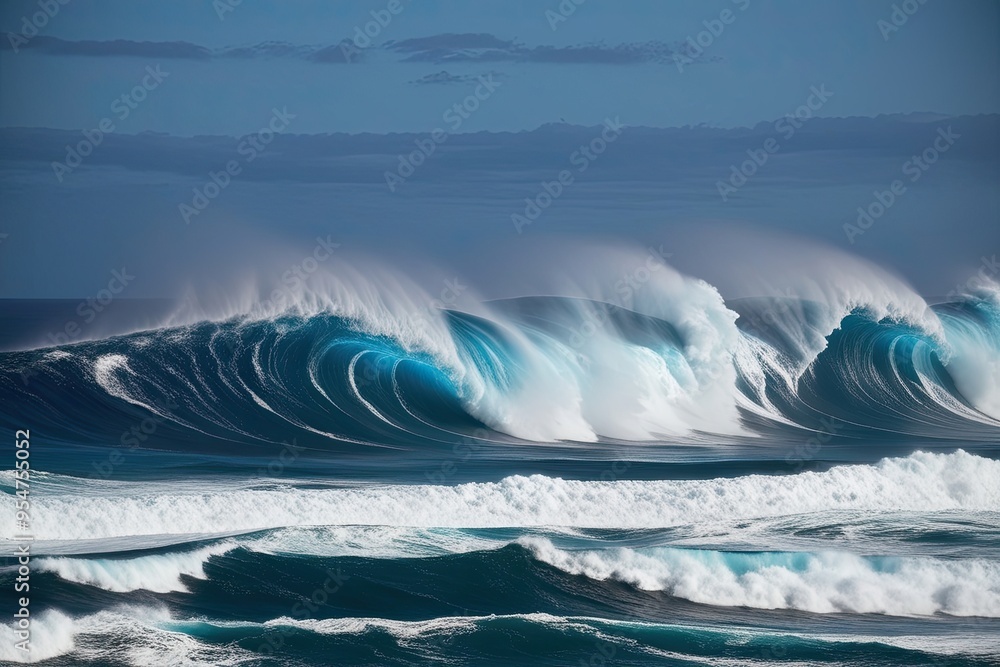 Majestic Blue Ocean Waves Surge with Towering Swells and Intense Surf Majestic Blue Ocean Waves Surge with Towering Swells and Intense Surf