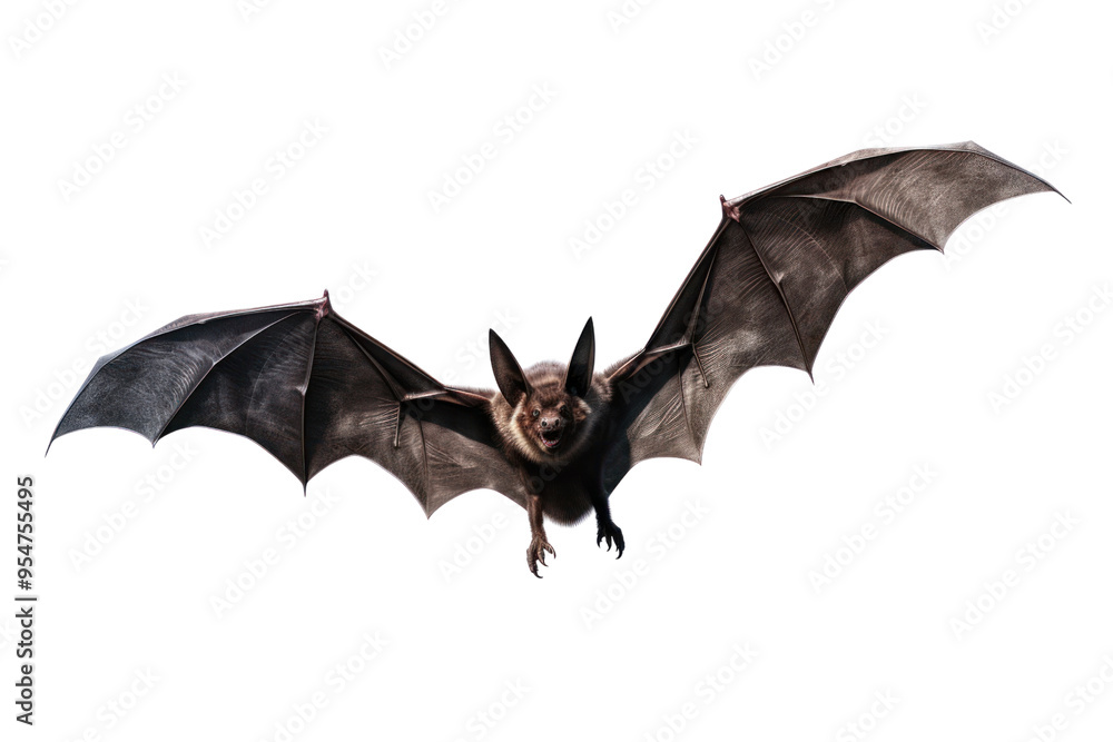 Fototapeta premium A Halloween bat in mid-flight with its wings fully extended, white background