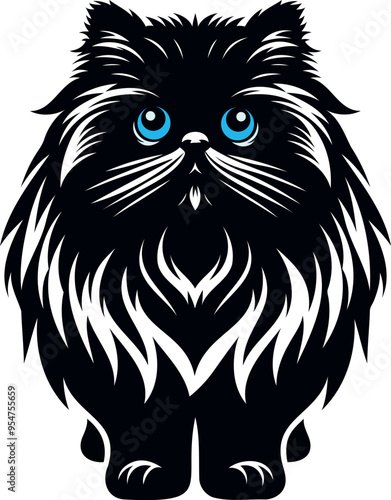 The elegance and simplicity of the Persian cat with blue eyes silhouettes and icons, highlight their graceful design and unique aesthetic.