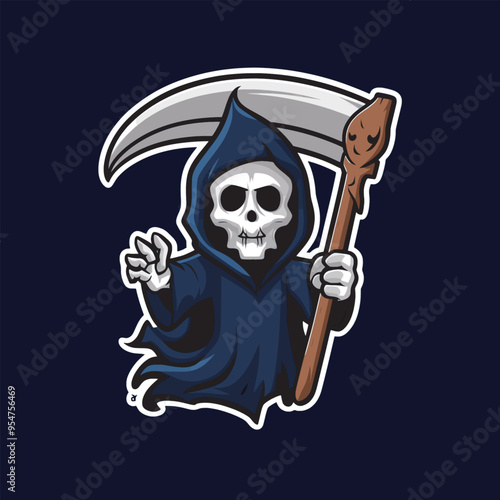 grim reaper design character illustration on blue background