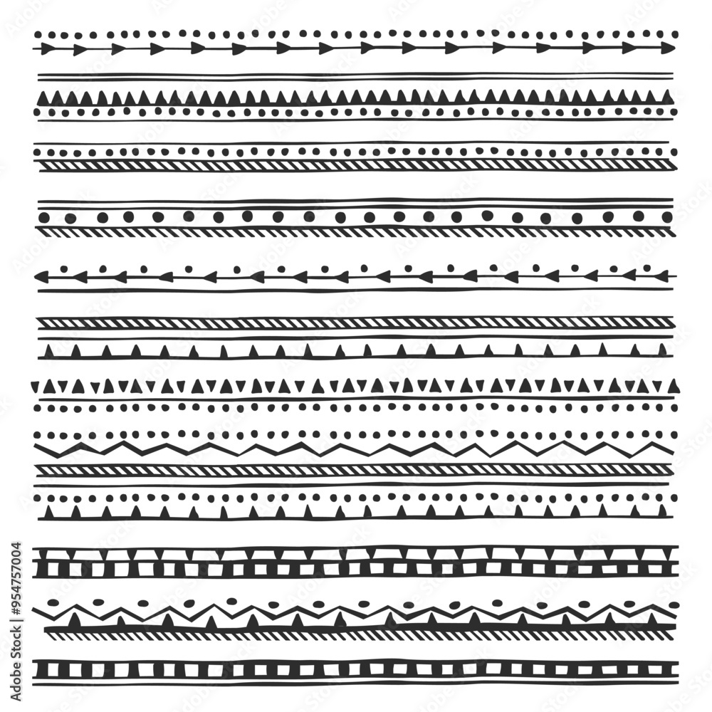 Hand drawn line borders, tribal dividers Hand drawn line borders, tribal dividers