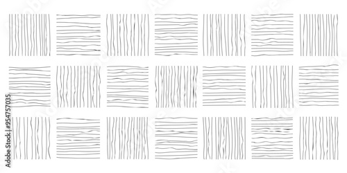 Hand drawn pencil lines, hatched squares isolated on white