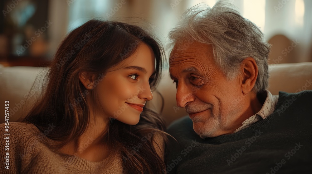 Intimate Embrace Between Ages on a Sofa Intimate Embrace Between Ages on a Sofa