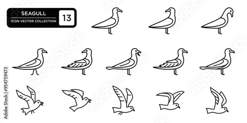 Seagull icon collection, editable and resizable vector icon templates.