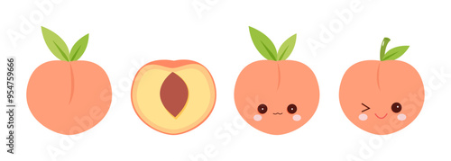 Wallpaper Mural cartoon peach vector. cute fruit characters, kawaii peach Torontodigital.ca