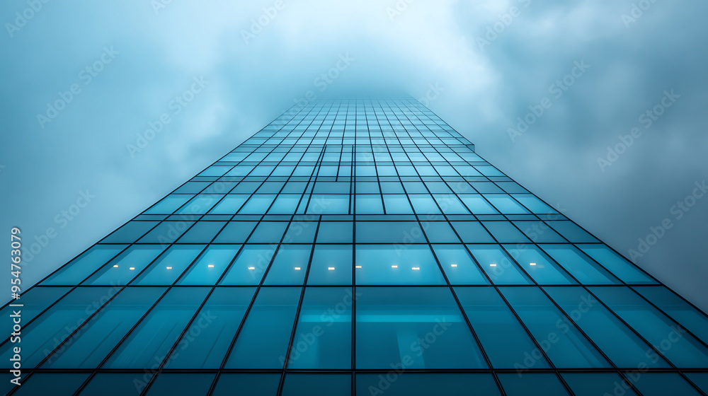 A towering modern skyscraper reaching into a foggy sky, showcasing sleek glass architecture and a sense of urban mystique. A towering modern skyscraper reaching into a foggy sky, showcasing sleek glass architecture and a sense of urban mystique.