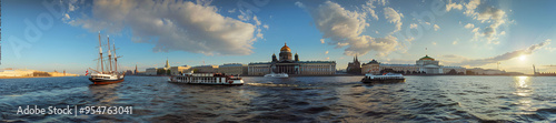 View of the Neva River with boats in Saint Petersburg, Neva River, Saint Petersburg, river view, boats on water, Saint Petersburg river, Neva River scene
 photo