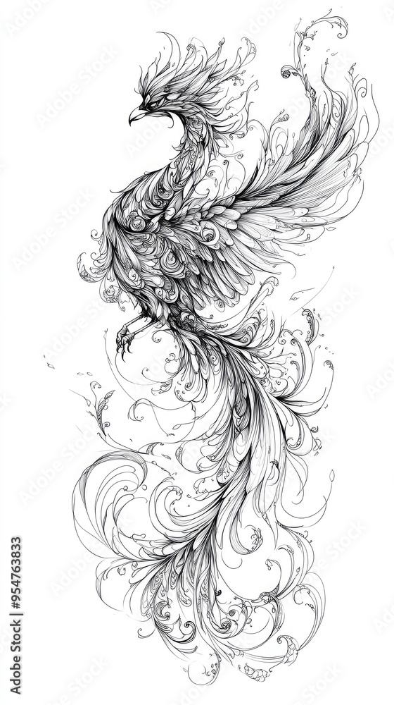 Elegant Monochrome Phoenix Tattoo Design Elegant Monochrome Phoenix Tattoo Design