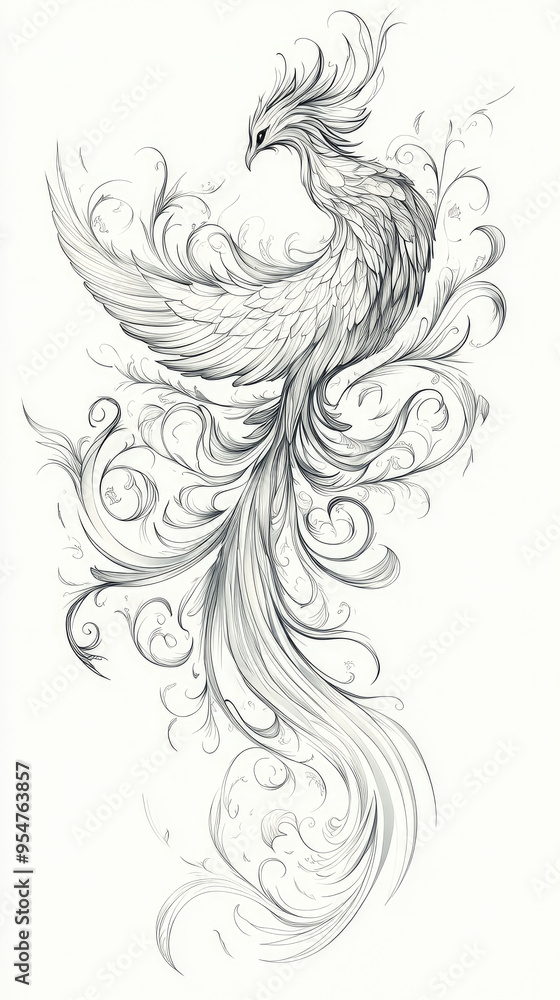 Elegant Monochrome Phoenix Tattoo Design Elegant Monochrome Phoenix Tattoo Design