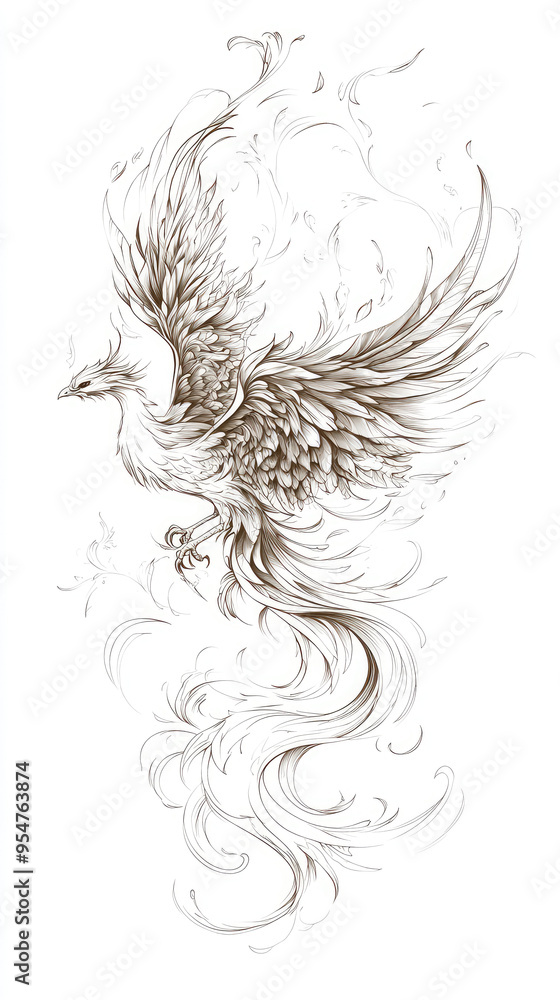 Fototapeta premium Elegant Monochrome Phoenix Tattoo Design
