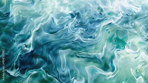 Fluid shapes in shades of blue and green resembling gentle waves