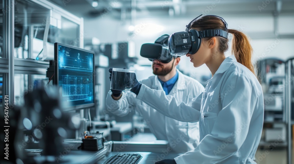 Scientists Exploring Virtual Reality in a High-Tech Laboratory Scientists Exploring Virtual Reality in a High-Tech Laboratory
