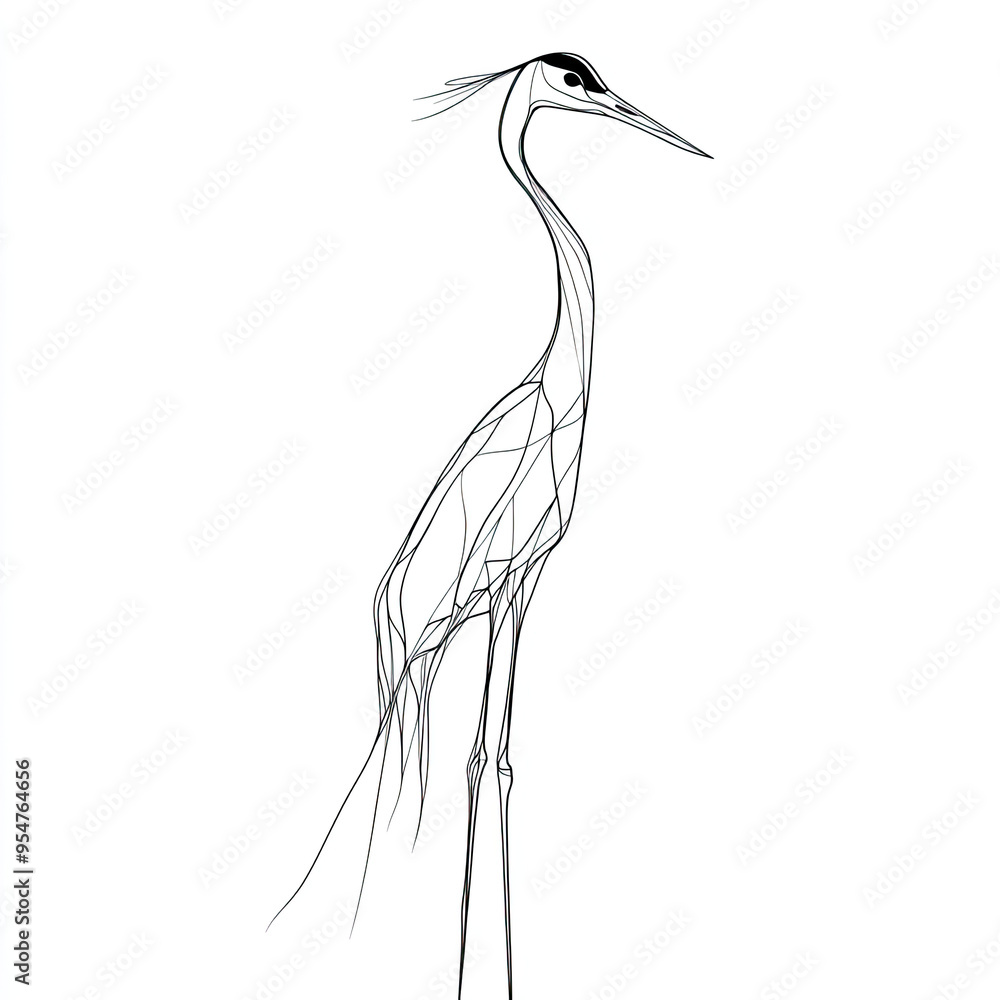 Obraz premium Minimalist Heron Line Art Illustration