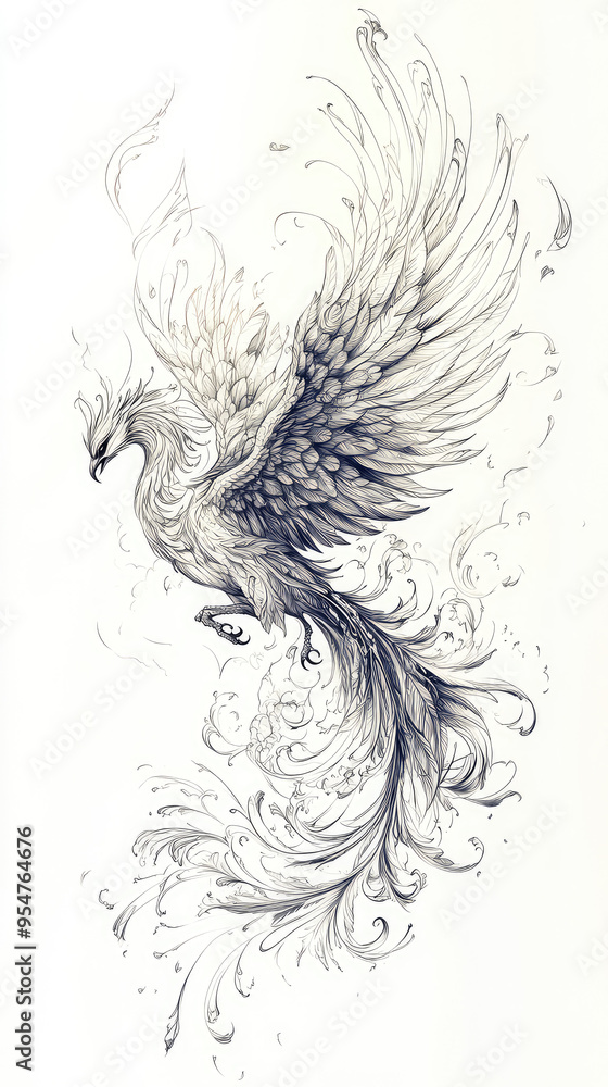 Elegant Monochrome Phoenix Tattoo Design Elegant Monochrome Phoenix Tattoo Design