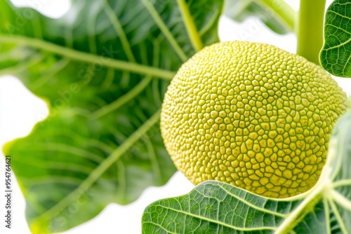 Breadfruit (known as breadnut, Artocarpus altillis) on white background. Sake, prevention of Alzheimer's disease and memory loss. Natural herbal plant concept. photo