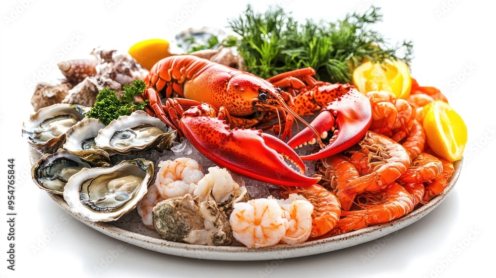 Plate of Lobster, Shrimp, Oysters, and Lemon Plate of Lobster, Shrimp, Oysters, and Lemon