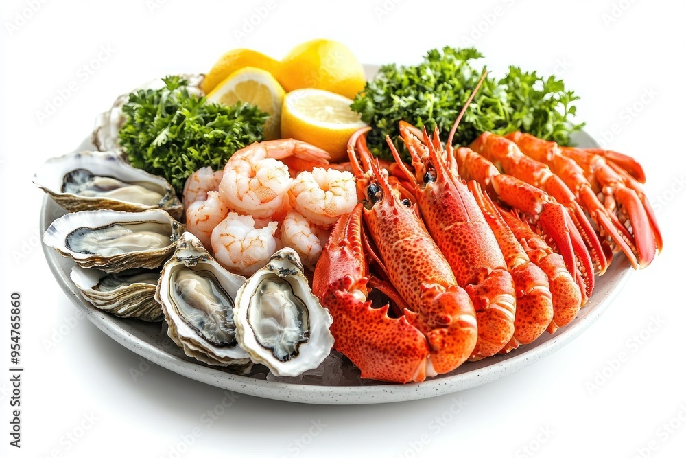 Plate of Fresh Seafood with Lemon and Parsley Plate of Fresh Seafood with Lemon and Parsley