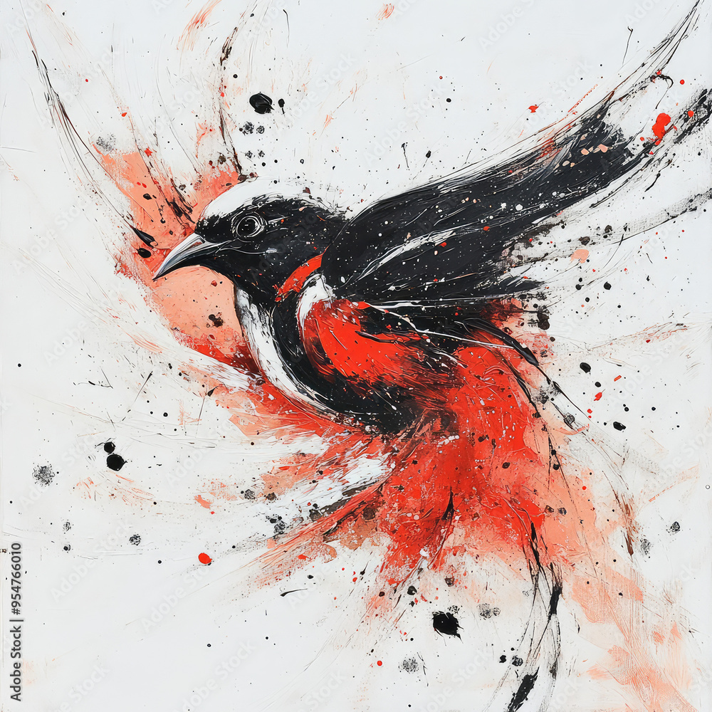 Vibrant Red Uso Bird Abstract Painting Vibrant Red Uso Bird Abstract Painting