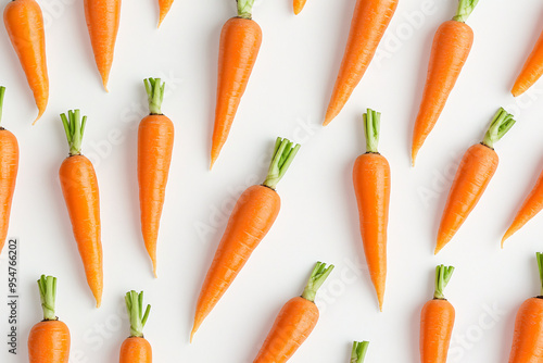 Wallpaper Mural collection of fresh orange carrots with green tops arranged neatly in a repeating pattern on a white background Torontodigital.ca