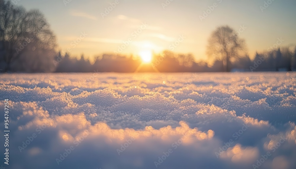 Snow-covered meadows at sunset, with the sun casting a warm glow on the frosty ground, creating a serene winter scene, Serene, Warm Tones, Wide Angle Snow-covered meadows at sunset, with the sun casting a warm glow on the frosty ground, creating a serene winter scene, Serene, Warm Tones, Wide Angle