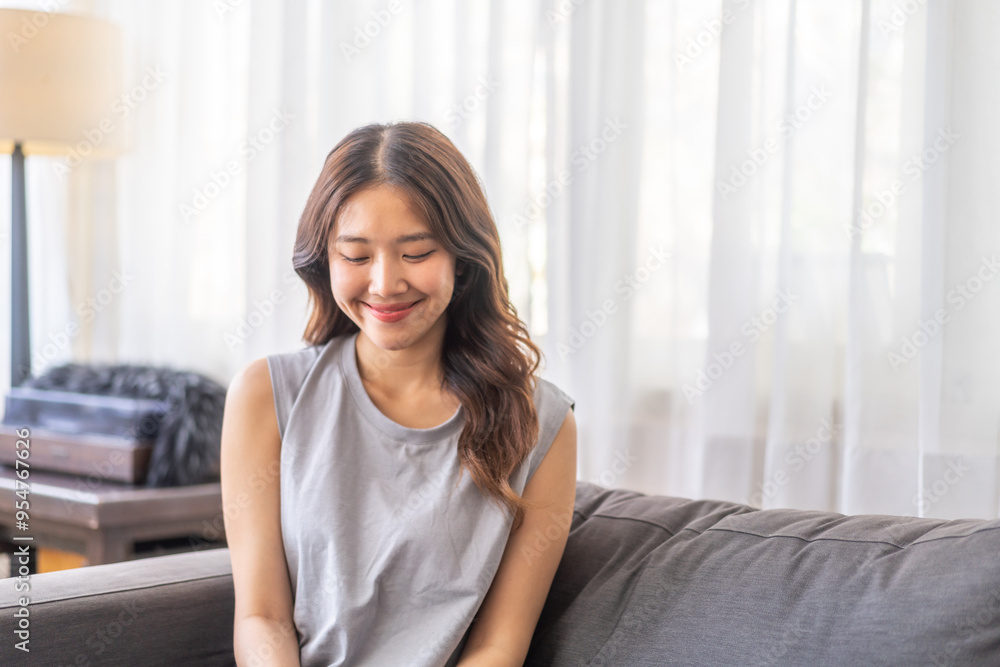 Portrait of smiling beautiful pretty asian woman clean fresh healthy white skin posing smile in pajamas white clothes, skincare, lady, model, cosmetic, fashion.Girl relax, enjoy at home.asia beauty Portrait of smiling beautiful pretty asian woman clean fresh healthy white skin posing smile in pajamas white clothes, skincare, lady, model, cosmetic, fashion.Girl relax, enjoy at home.asia beauty