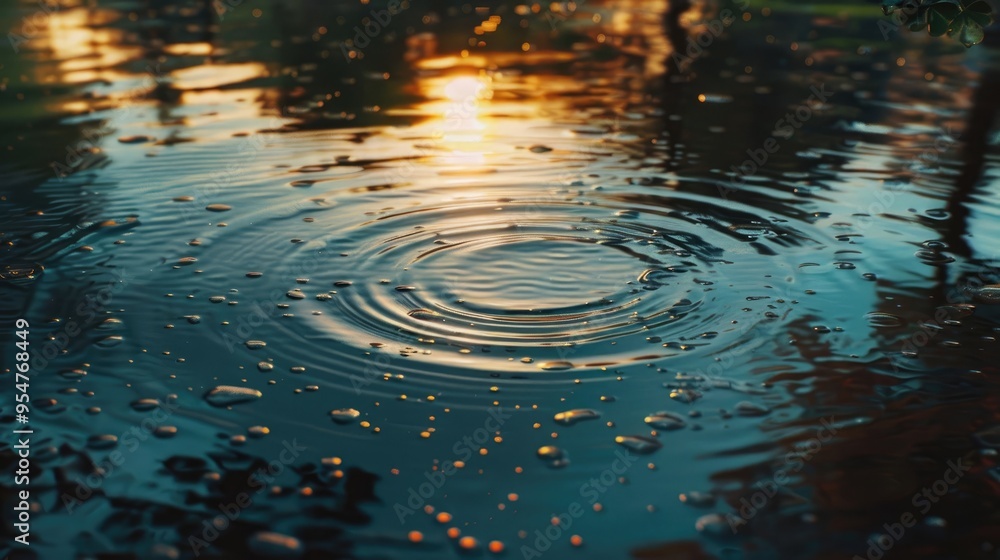 Glowing water ripples on a calm pond at dusk Glowing water ripples on a calm pond at dusk
