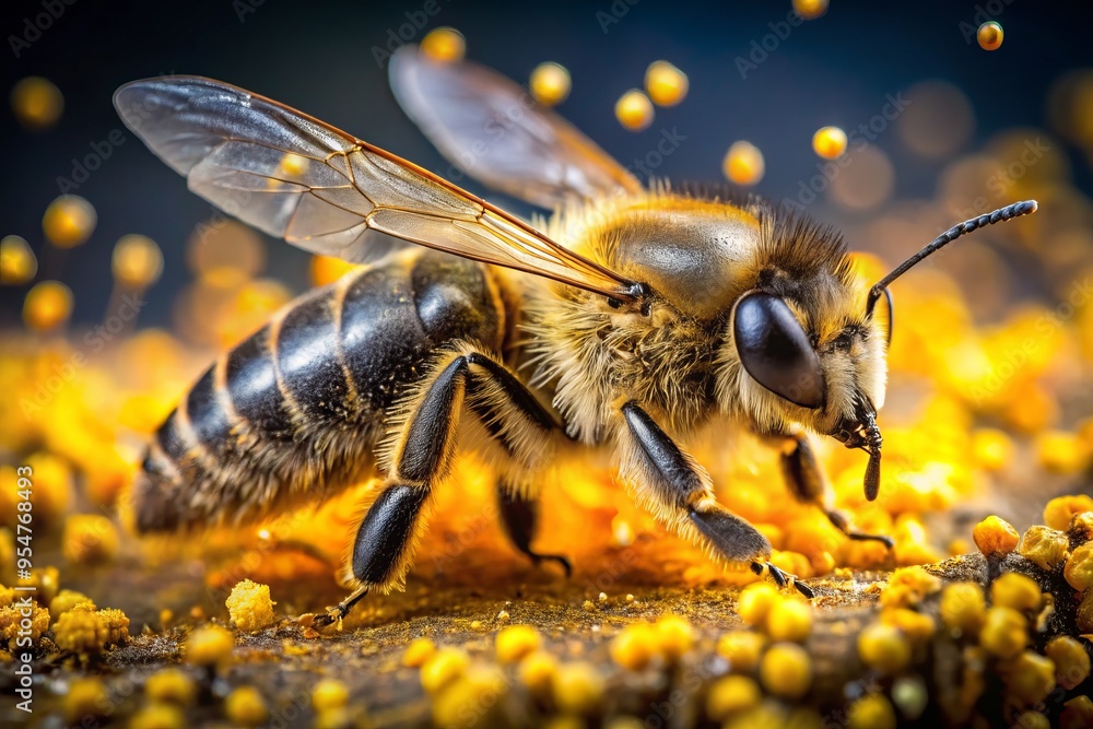 Delicate bee wings bear vibrant pollen cargo, a testament to their industrious labor as they flit from bloom to bloom collecting nectar and pollen. Delicate bee wings bear vibrant pollen cargo, a testament to their industrious labor as they flit from bloom to bloom collecting nectar and pollen.