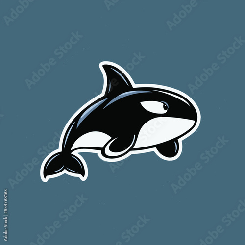Orca whale design illustration logo on blue background