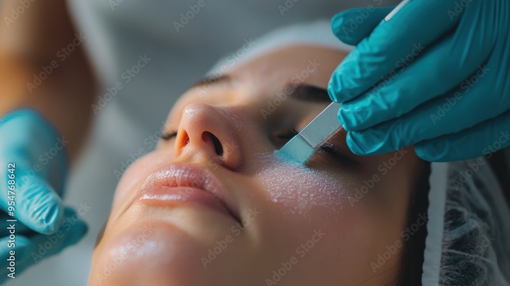 Facial Treatment: Close Up of Woman Receiving a Face Mask Application Facial Treatment: Close Up of Woman Receiving a Face Mask Application