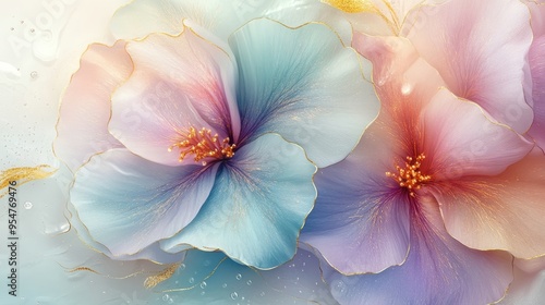 Wallpaper Mural Abstract Floral Art with Gold Accents and Bubbles Torontodigital.ca