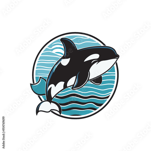 orca whale logo illustration on circle design white background