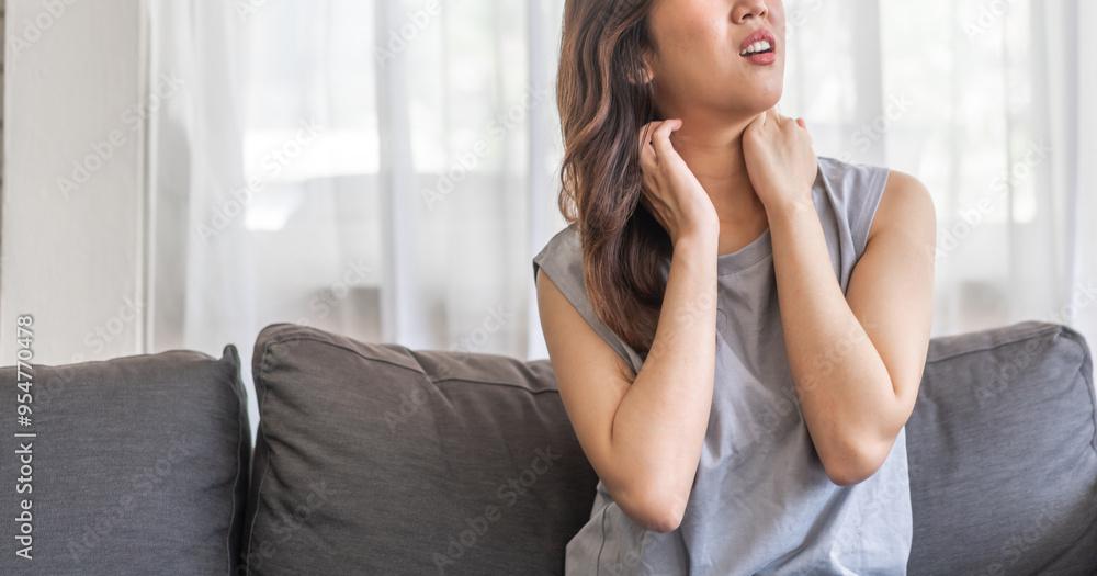 Sick asian women touching neck unwell coughing with sore throat pain,lung cancer,bronchitis,Bronchial Asthma,Tuberculosis,pneumonia,covid-19,eco air pollution pm2.5.insurance and hospital Sick asian women touching neck unwell coughing with sore throat pain,lung cancer,bronchitis,Bronchial Asthma,Tuberculosis,pneumonia,covid-19,eco air pollution pm2.5.insurance and hospital