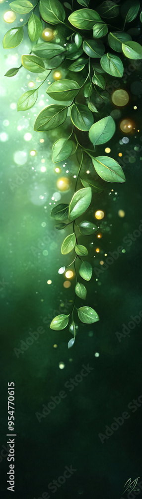 Obraz premium A green leafy tree with a bunch of leaves and a bunch of small gold balls