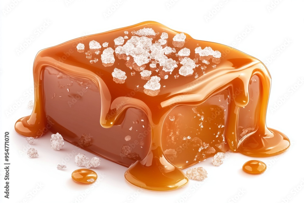Delicious caramel cube dripping with sweet syrup. The texture is inviting with a sprinkle of sea salt on top. Perfect for desserts and recipes. Generative AI Delicious caramel cube dripping with sweet syrup. The texture is inviting with a sprinkle of sea salt on top. Perfect for desserts and recipes. Generative AI