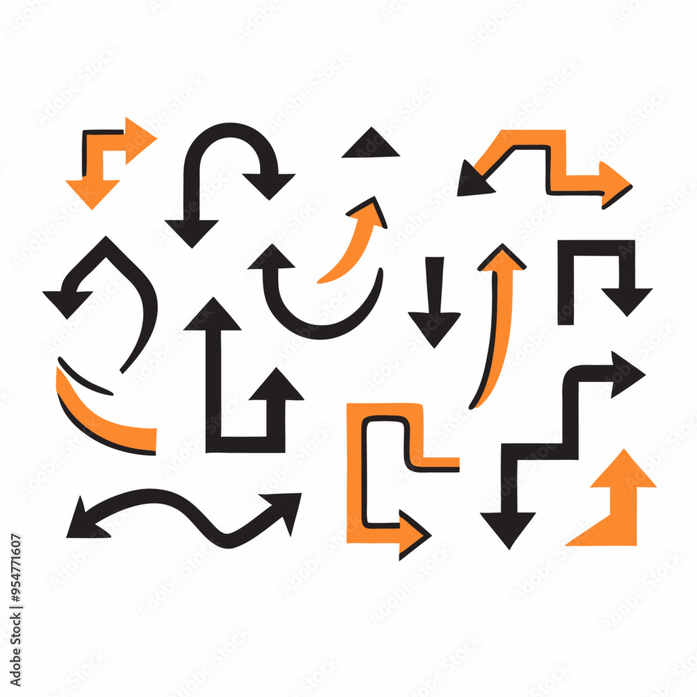 Geometric orange and black arrows set on a isolated white background (7) Geometric orange and black arrows set on a isolated white background (7)