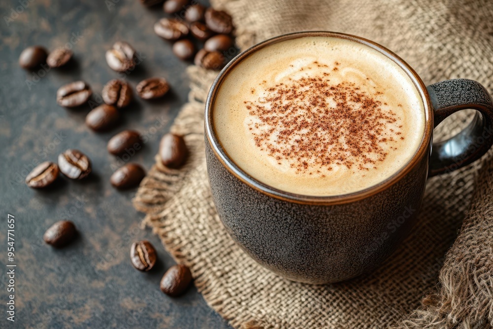 Freshly brewed coffee with a sprinkle of cinnamon, brain-stimulating beverage, rich in antioxidants Freshly brewed coffee with a sprinkle of cinnamon, brain-stimulating beverage, rich in antioxidants
