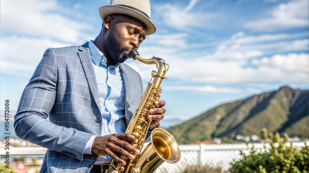 Fototapeta premium african jazz musician playing the saxophone