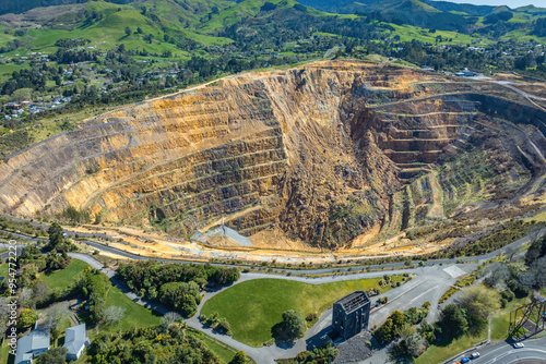 Aerial: view of the Martha open cast mine in waihi, New Zealand photo