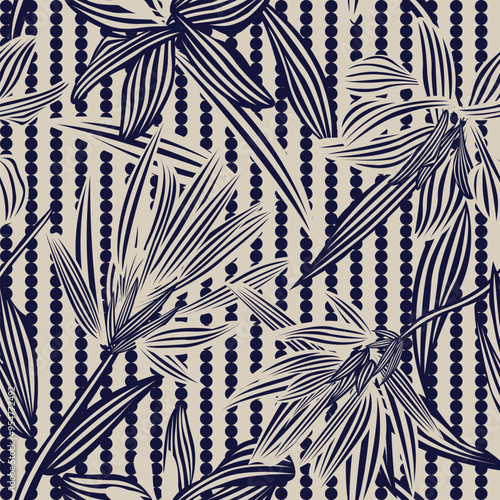 Neutral Colour Botanical Floral Seamless Pattern Design