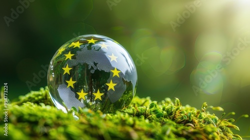 Glass Globe with European Union Stars on Moss photo