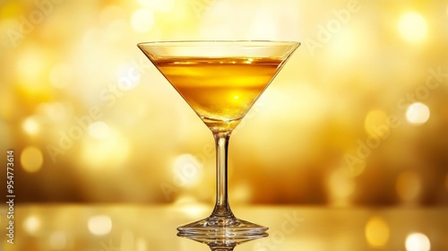 Design an image of a golden cocktail served in an elegant glass. vibrant color and design should be highlighted, with a sophisticated backdrop enhancing the luxury of the scene