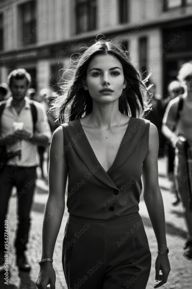 Woman in Urban Setting Amidst Pedestrians Woman in Urban Setting Amidst Pedestrians