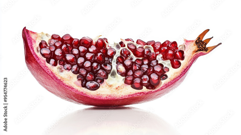 A halved pomegranate, isolated on a white background. A halved pomegranate, isolated on a white background.