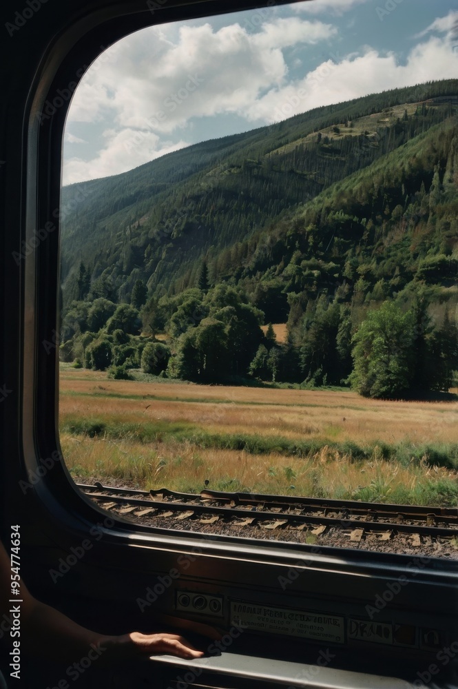 Train Window View of Forested Hills Train Window View of Forested Hills