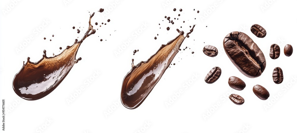 Coffee splashes, round chocolate or coffee splashes isolated on transparent background. Favorite drink concept. Coffee splashes, round chocolate or coffee splashes isolated on transparent background. Favorite drink concept.