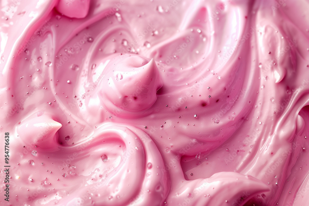 Strawberry yogurt swirl close up, berry cream texture, top view background,
Strawberry yogurt swirl close up, berry cream texture, top view background,