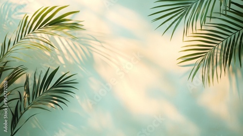 Palm Fronds Casting Shadows on a Green Wall