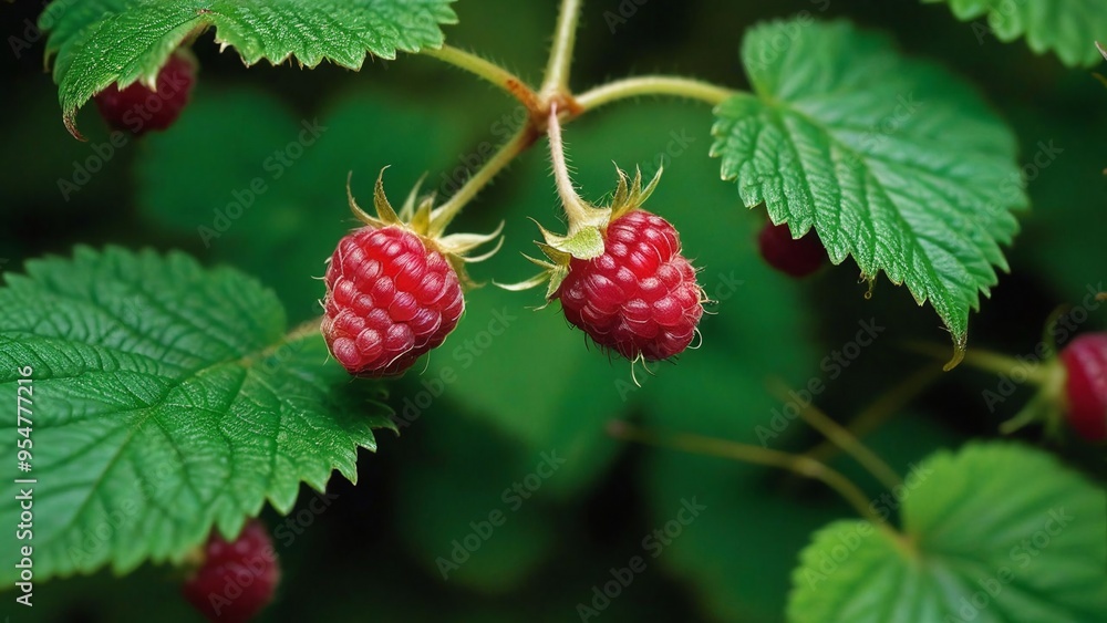 a bunch of raspberries are growing on a bush. a bunch of raspberries are growing on a bush.