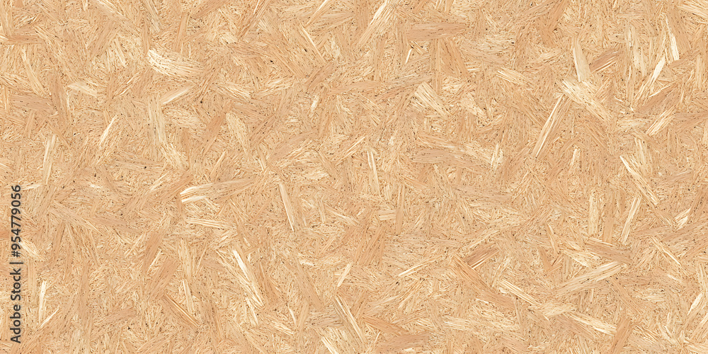 Seamless compressed wood particle board background texture. Tileable light brown pressed redwood, pine or oak fiberboard, plywood or OSB Oriented strand board backdrop pattern. 3D Rendering. .